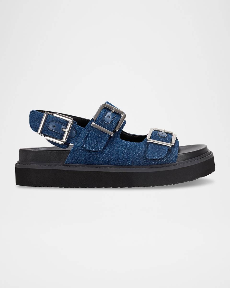 Agenda Denim Dual-Buckle Slingback Sandals